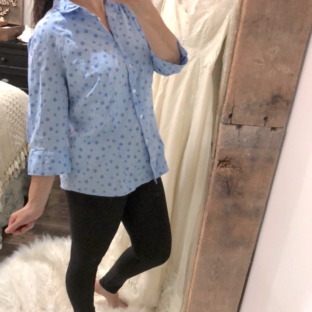 COVINGTON blue polka dot button down top size 18W
